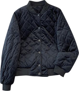 Generic Lightweight Down Jacket Womens Diamond Quilted Jacket Velvet Puffer Jackets Full Zip Long Sleeve Winter Bomber Jackets Padded Coats Casual Warm Coat w