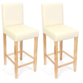 Hhg Coppia sgabelli alti lounge eleganti M37 legno ecopelle 50x41x109cm avorio gambe chiare