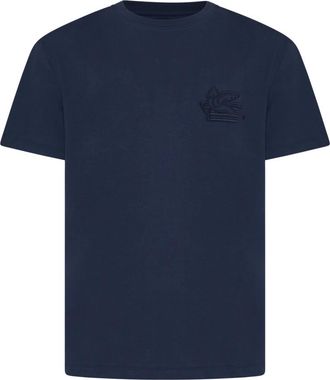 Etro T-shirt met Pegaso-borduursel - Heren - T-shirts - Blauw - XL - Katoen - Tops
