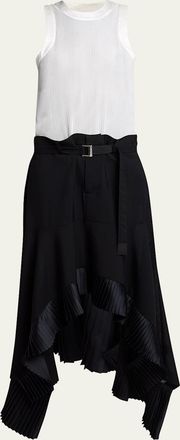 sacai Mixed-Media Sleeveless Handkerchief Maxi Dress