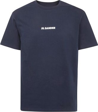 Jil Sander Crewneck T-shirt met korte mouwen en logo - Heren - T-shirts - Blauw - M - Katoen - Tops