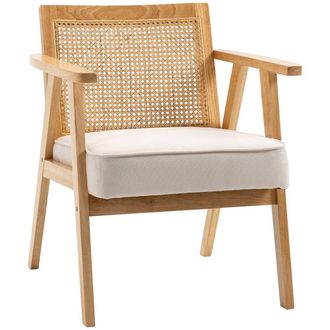 HOMCOM Butaca de sal&oacute;n 63x69x78 cm beige y madera natural