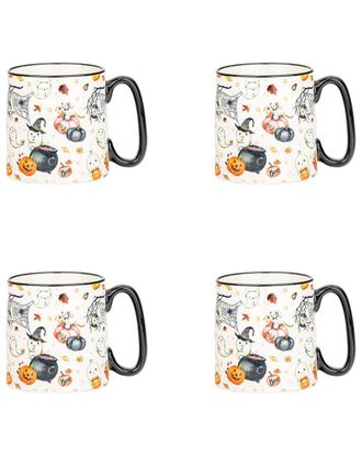 10 Strawberry Street Set Of 4 Bella Mugs: Pink Witchy Ghosts