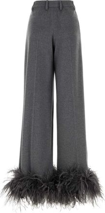 Prada Womens Feather-Trimmed Cashmere Trousers Gray Meleagris Gallopavo Struthio
