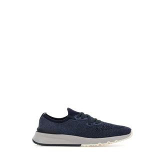 Brunello Cucinelli Cotton Chin&eacute; Knit Runners - male - Brunello Cucinelli - Sneakers - Blue - 11 UK - Shoes