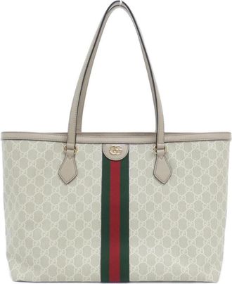 Gucci Beige White Gg Supreme Leather Shoulder Bag Tote Bag (Pre-Owned)