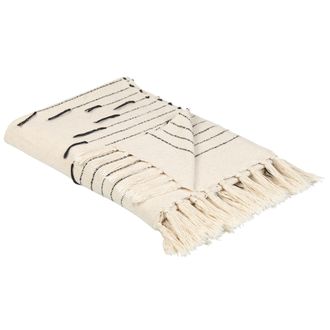 Beliani Beliani - Manta De Algod&oacute;n Negro Beige Claro 130 X 170 Cm A Mano Patr&oacute;n A Rayas Borlas Uluyol