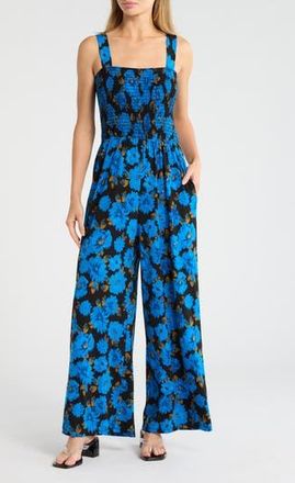 West K Smocked Knit Sleeveless Jumpsuit in Cobalt Flr at Nordstrom Rack, Size X-Small