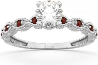 Allurez Vintage Lab Grown Diamond & Garnet Engagement Ring Palladium 0.50ct