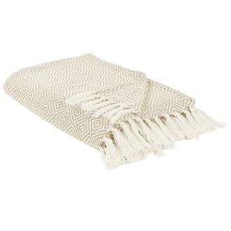 Beliani Beliani - Colcha De Algod&oacute;n Con Flecos Sala De Estar Dormitorio Textil Beige Claro 220 X 240 Cm Toutli