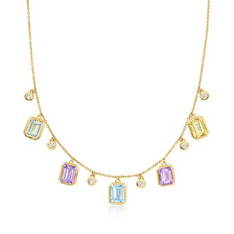 Ross-Simons Multi-Gemstone and. Lab-Grown Diamond Necklace in 18kt Gold Over Sterling