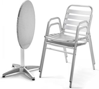 Oviala Mesa de jard&iacute;n redonda y 2 sillas de aluminio gris