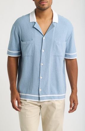 CH&Eacute; Studios Armando Knit Cotton Blend Camp Shirt in Powder Blue-07 at Nordstrom, Size Xx-Large