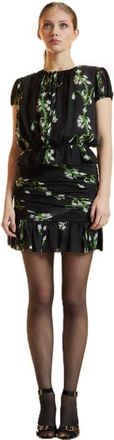 Cynthia Rowley Silk Mini Skirt in Black Vine Floral at Nordstrom, Size 10