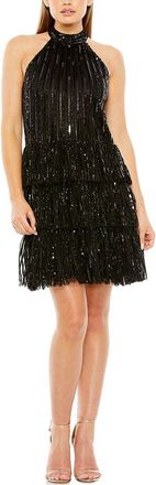 Mac Duggal High-Neck A-Line Ruffle Sequin Mini Dress