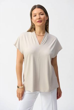Joseph Ribkoff Short Sleeve V Neck Straight Top In Sand
