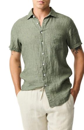 Rodd & Gunn Palm Beach Sports Fit Short Sleeve Linen Button-Up Shirt in Kelp at Nordstrom, Size Xxx-Large