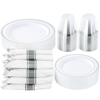 Elama 350 Piece Disposable Plastic Dinnerware Party Set for 50 Guests in Silver at Nordstrom