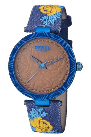 Rebel Rockers WoMens Carroll Gardens Yellow Gold/Bronze Dial Cloth Watch - Navy - One Size