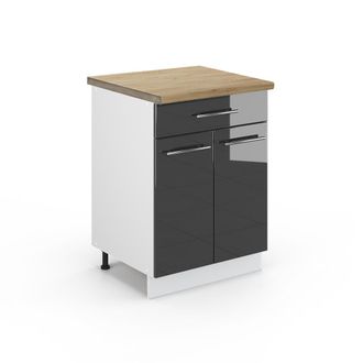 Vicco Mueble Bajo De Cocina Fame-line, Antracita Alto Brillo, 60 Cm Con Caj&oacute;n, Et Roble Vicco