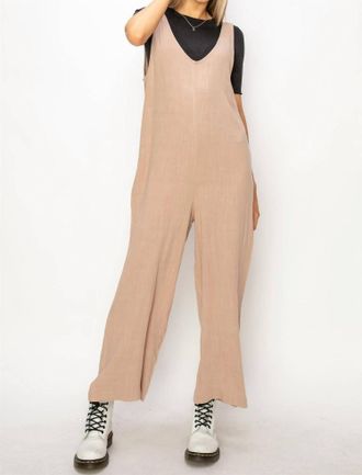 HYFVE Linen Luxury Straight Leg Jumpsuit In Taupe