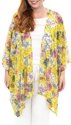 Nina Leonard Semi Sheer Open Front Topper in Yellow Multi at Nordstrom Rack