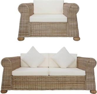 vidaXL Vidaxl - Conjunto de sofás 2 piezas con cojines ratán natural