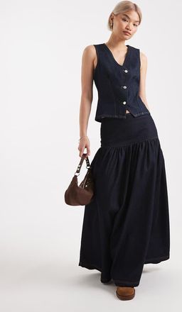 Miss Selfridge Gonna lunga in denim indaco a vita scesa-Blu navy