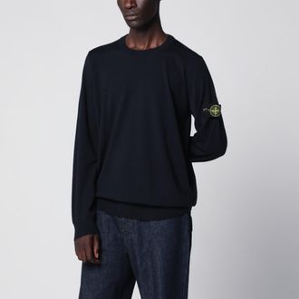 Stone Island Maglione girocollo blu navy in lana