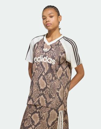 adidas Originals Maglia in raso con stampa pitonata colore lino/beige magico-Neutro