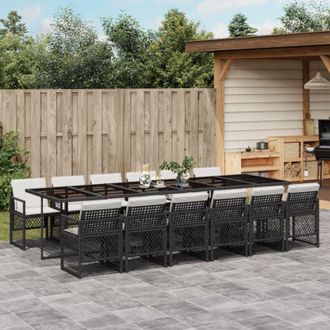 vidaXL Set Comedor De Jard&iacute;n Con Cojines 13 Pzas Rat&aacute;n Sint&eacute;tico Negro Vidaxl