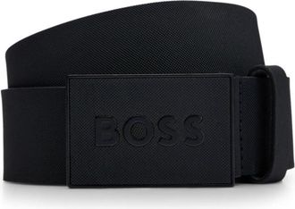 BOSS Italian leather belt with logo plaque buckle