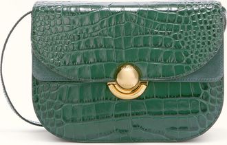 Furla Sfera Crossbody S Botanical Green Crocodile Print Calfskin + Suede Woman