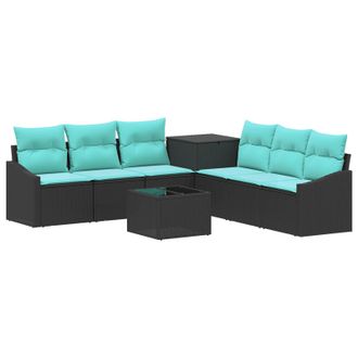 vidaXL Set Di Divani 8 Pz Nero E Blu Rattan Sintetico E Acciaio Vidaxl