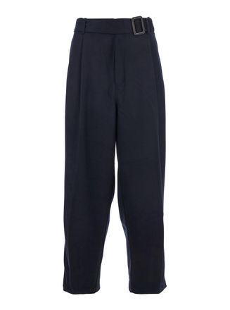 Emporio Armani Blue Pants With Buckled Belt In Wool And Cashmere Man