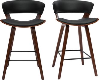 Miliboo Miliboo - Set De 2 Taburetes De Cocina De Dise&ntilde;o Negro Con Madera Oscura 65 Cm Syrah