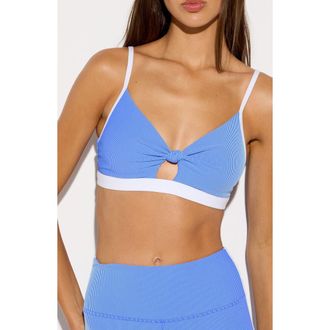 Spiritual Gangster Unity Stripe Knotted Sports Bra in Ultra Marine at Nordstrom, Size X-Small