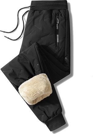 Generic Upgraded Fleece Lined Pants Men Winter Warm Water Resistant Sweatpants Sherpa Lined Track Pants with Zipper Pockets (UK, Alpha, 3XL, Regular, Regular,