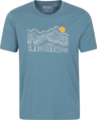 Mountain Warehouse Linear Mountain Mens Cotton T-Shirt - Lightweight & Breathable UV Protect Tee Shirt - Best for Autumn, Winter Outdoors & Holiday Blue S