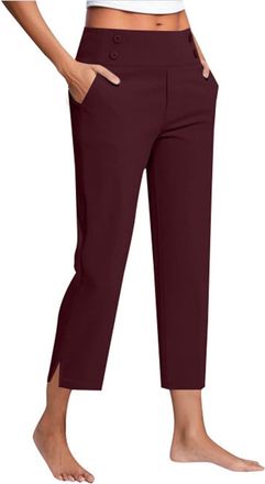 Generic AMDOLE Womens Cropped Trousers UK Ladies High Waisted Capri Pants Staight Leg Bottoms Plain Stretch Leggings Summer Chinos Joggers with Pockets Elegan