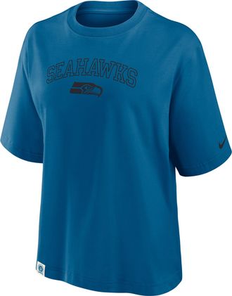 Nike Seattle Seahawks Arch Boxy Nike Womens NFL T-Shirt in Blue | 01CM43F78-YBA