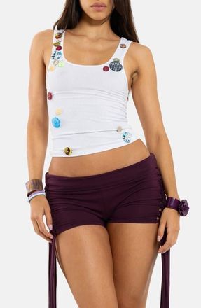 Jaded London Button Detail Rib Tank in White at Nordstrom, Size 10