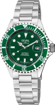 Gevril Group Wall Street Swiss Automatic SW200 Green Emerald Dial, Green Ceramic Bezel Stainless Steel Bracelet
