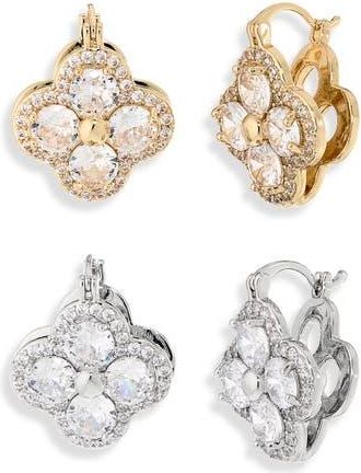 Natasha Set of 2 Flower Assorted Huggie Hoop Earrings in Gold/Silver at Nordstrom Rack