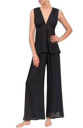 Everyday Ritual Deep V Wide Leg Pajamas in Black at Nordstrom, Size X-Large