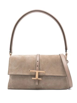Tod's mini T Timeless flap shoulder bag - women - Calf Suede/Calf Leather/Calf Suede - One Size - Brown