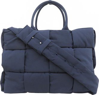 Bottega Veneta Navy Nylon Shoulder Bag Tote Bag (Pre-Owned)