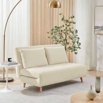 Furniturebox Bobby Off-White Boucle Fabric Double Folding Sofa Bed