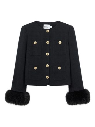 Self Portrait Black Boucle Fur Cuff Jacket