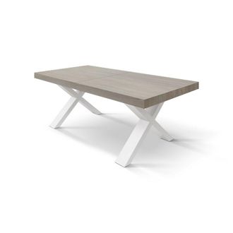 Konte Design Mesa de madera, olmo perla, patas x blancas, ext.160x90-240x90cm